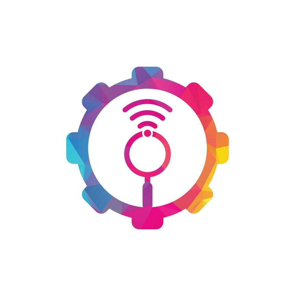 busque el vector del logotipo del concepto de forma de engranaje wifi. icono de plantilla de logotipo de vector de buscador wifi