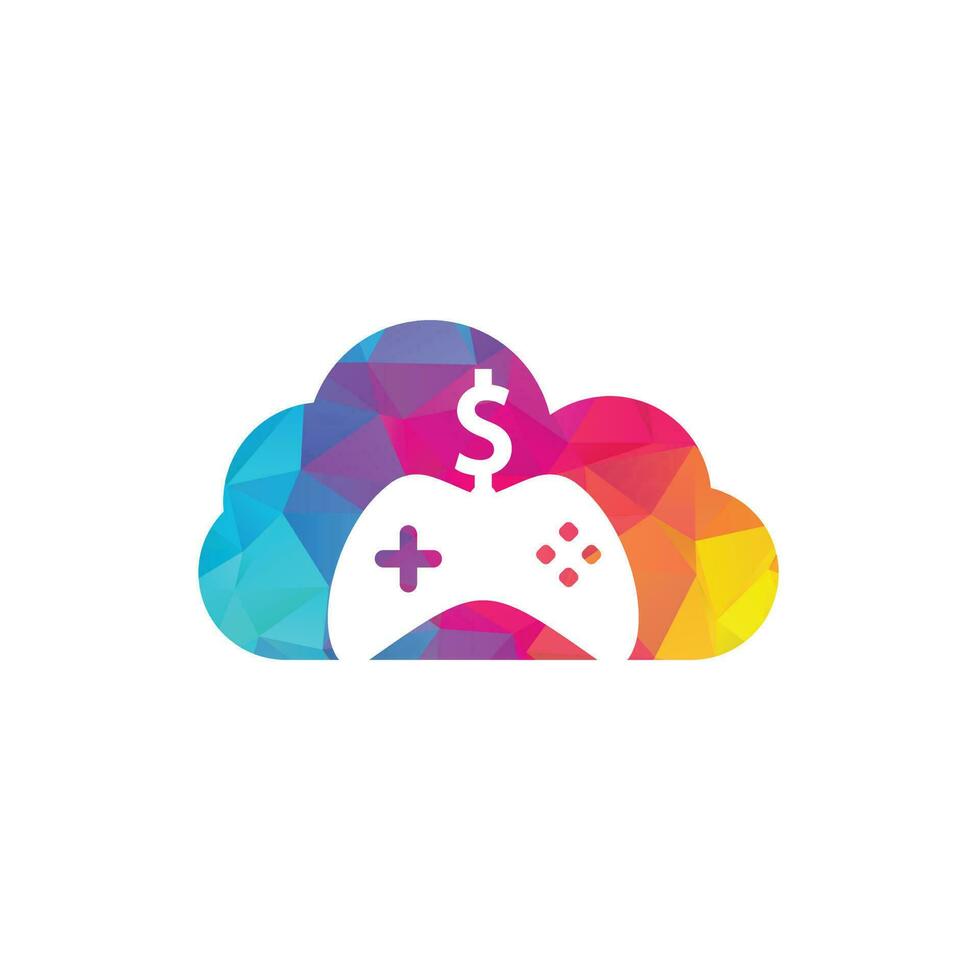 Money Game cloud shape concept Logo. joystick money game online Creative logo design vector