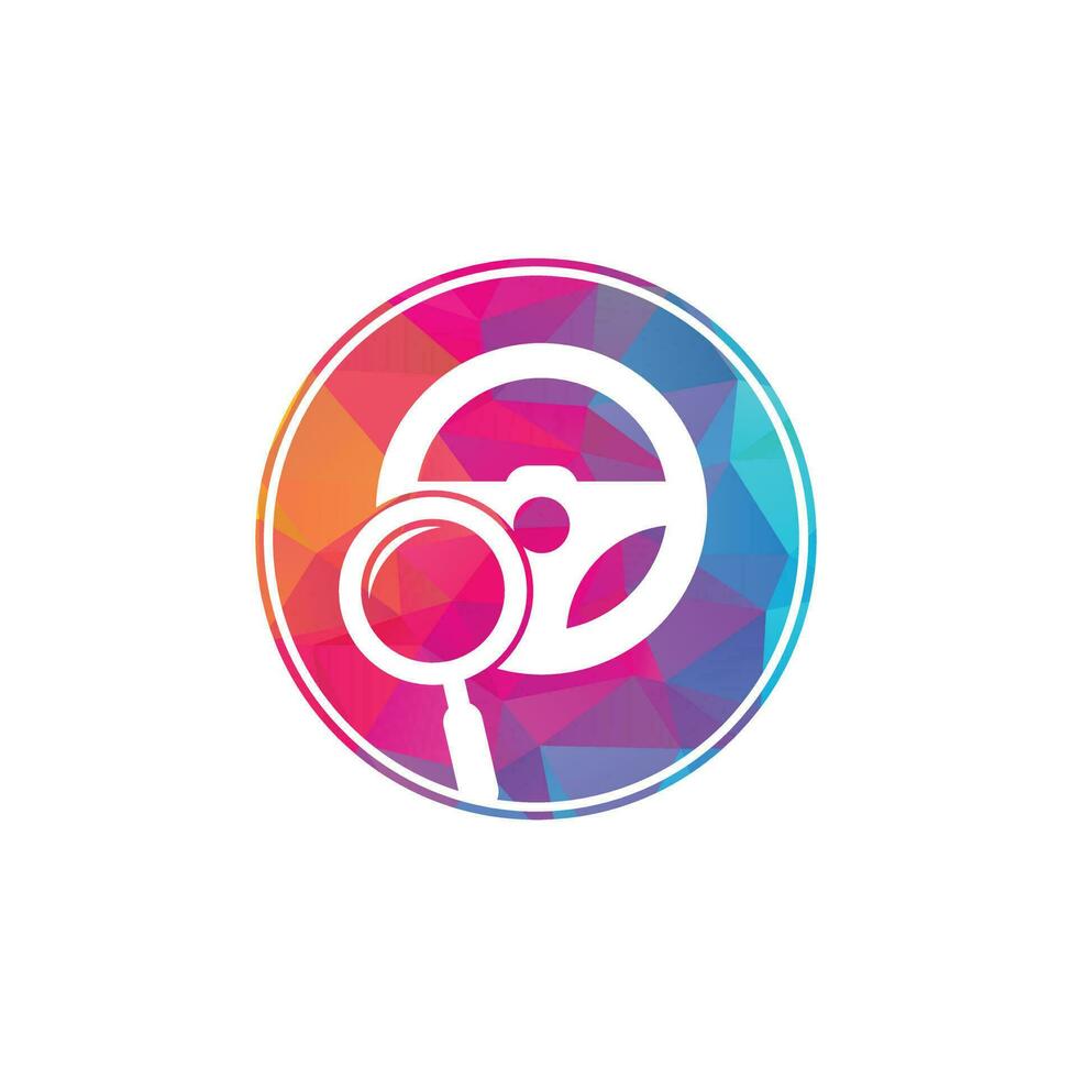 Search drive logo template. Search drive logo design icon vector. Steering wheel and magnifying symbol or icon. vector