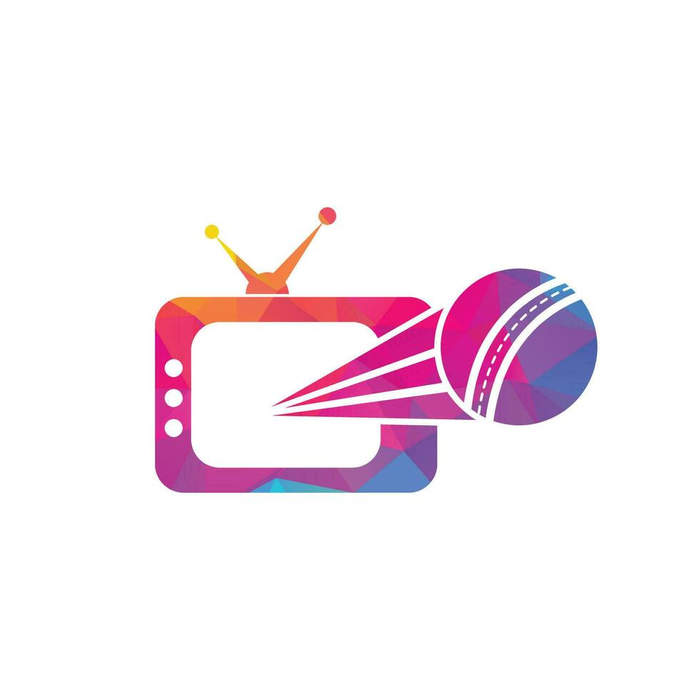 diseño del logo de la pelota de críquet y la televisión. ilustración de plantilla de diseño de logotipo de símbolo de tv de cricket. vector