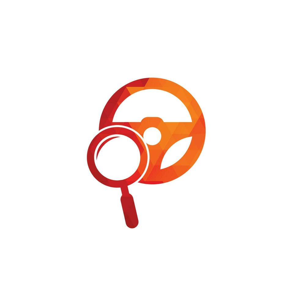 Search drive logo template. Search drive logo design icon vector. Steering wheel and magnifying symbol or icon. vector