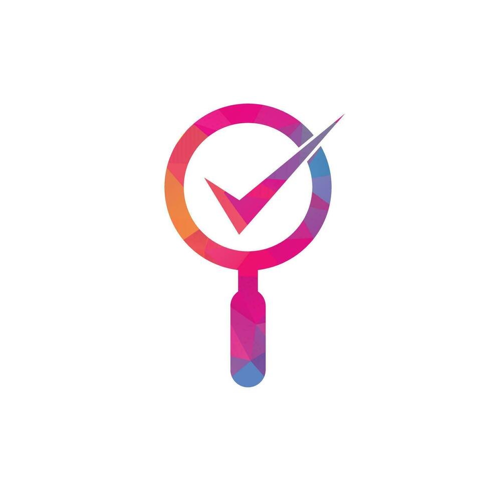 Check and magnifying glass logo design. Magnifying glass logo check mark vector. Best search logo icon vector