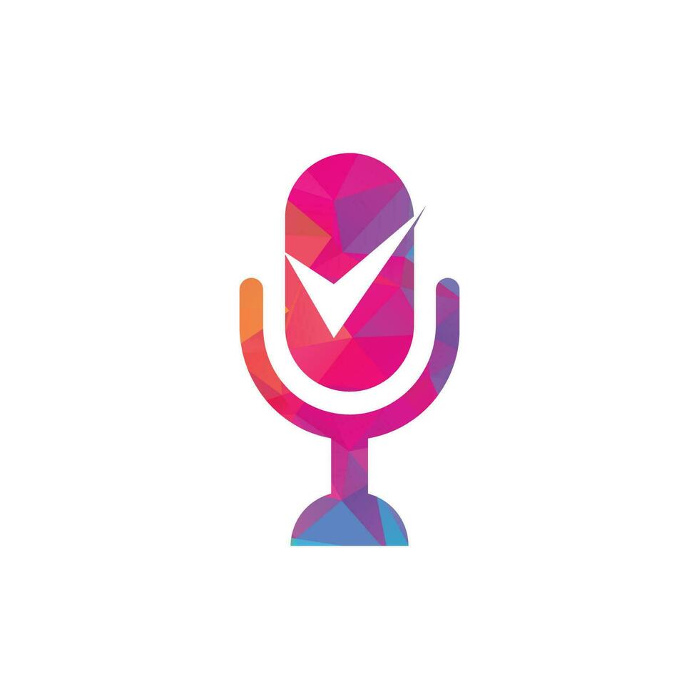 Check podcast vector logo design template. Podcast Check Icon Logo Design Element