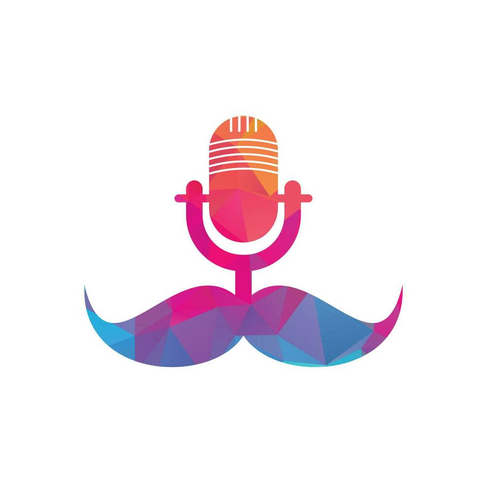 Strong podcast vector logo design template. Gentleman podcast logo design template. Mustache podcast icon.