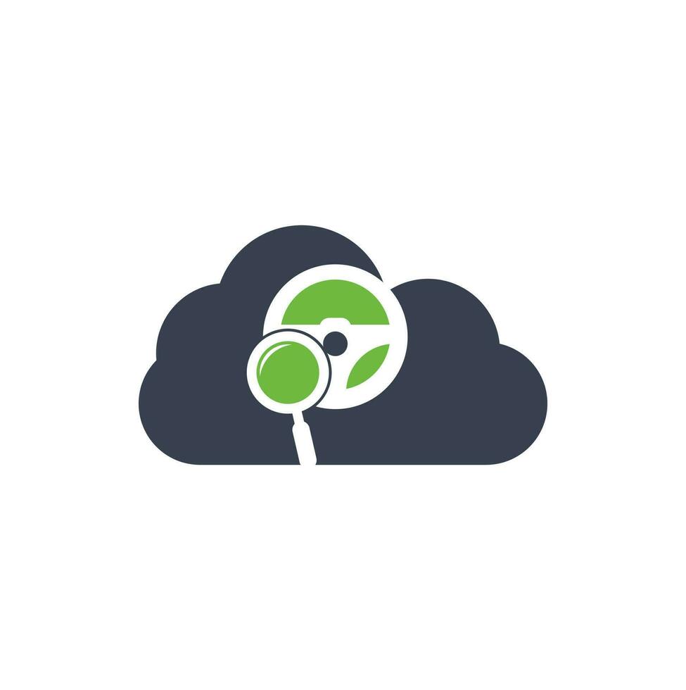 plantilla de logotipo de concepto de forma de nube de unidad de búsqueda. vector de icono de diseño de logotipo de unidad de búsqueda. volante y símbolo o icono de lupa.