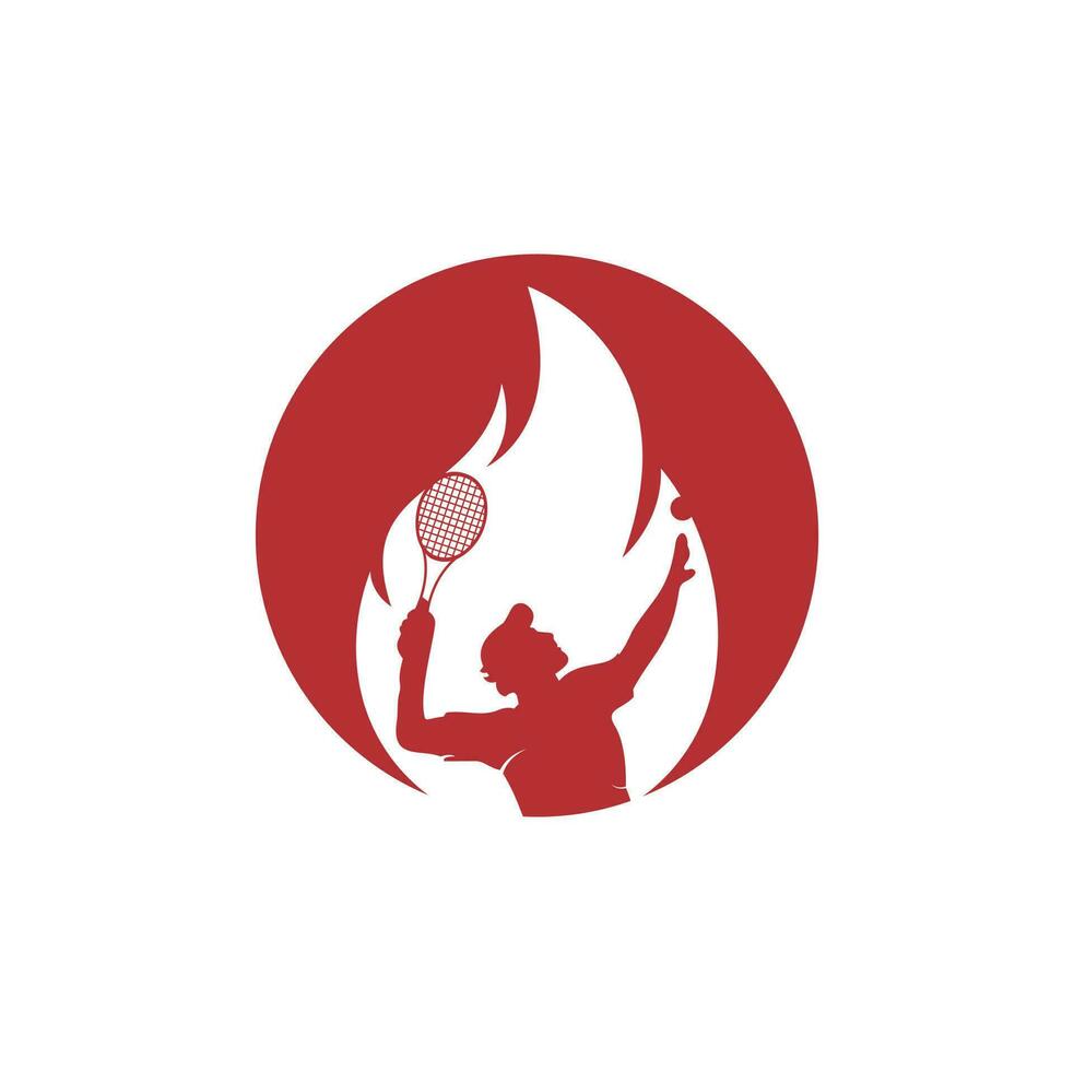 Fire and tennis player logo icon design template. Tennis sports vector logo design.