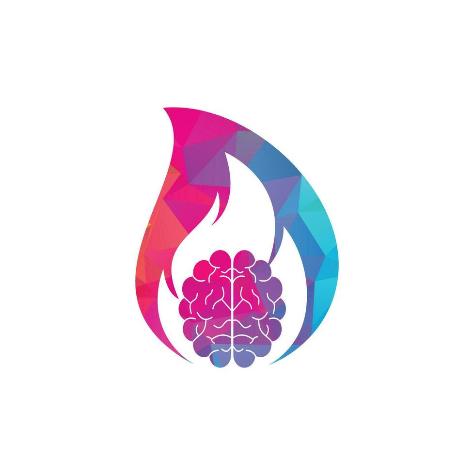 plantilla de diseño de logotipo vectorial de concepto de forma de gota de cerebro de fuego. vector