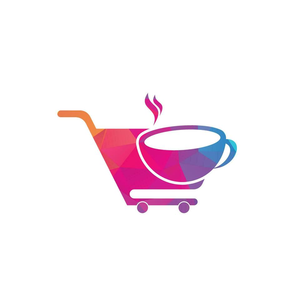 Coffee and shopping cart logo design template. Shopping cart logo design combined with coffee cups vector