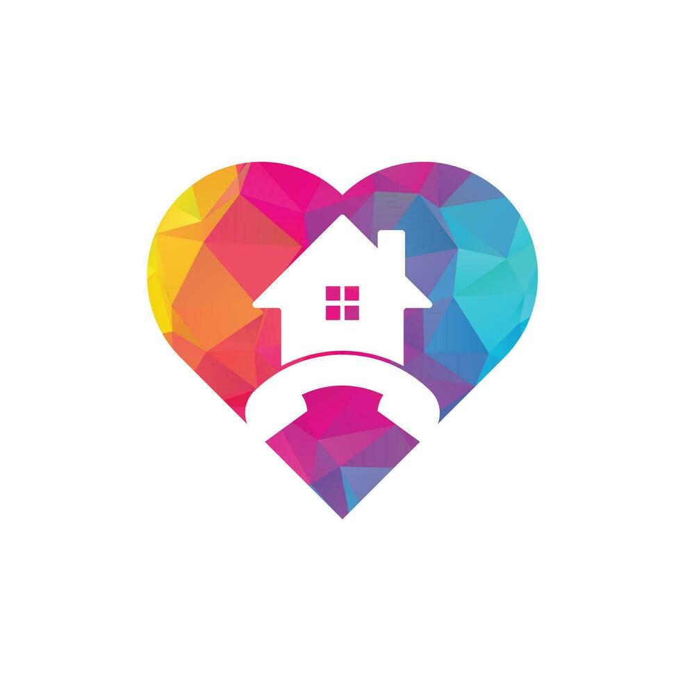 plantilla de diseño de logotipo de concepto de forma de corazón de llamada a domicilio. vector de diseño del logotipo de la casa telefónica.