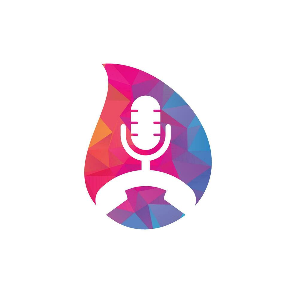 Llame al elemento de diseño del logotipo del icono del concepto de forma de gota de podcast. diseño de logotipo de podcast de teléfono vector