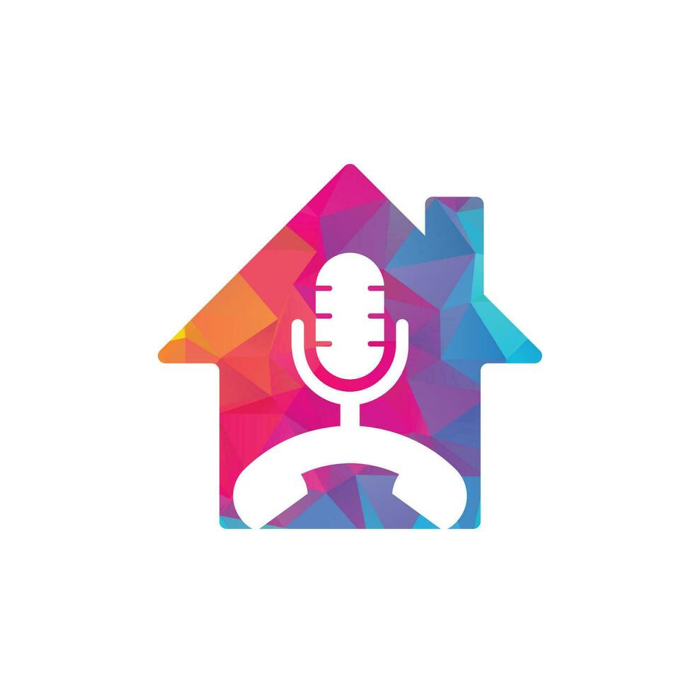 Call Podcast home shape concept Icon Logo Design Element. Phone podcast logo design vector