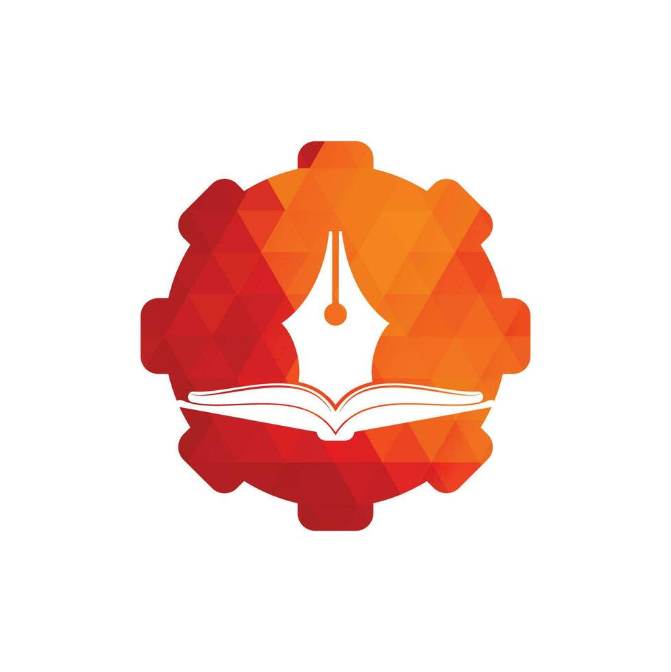 Book and pen gear shape concept vector logo design. Book Writer Logo Template Design Vector