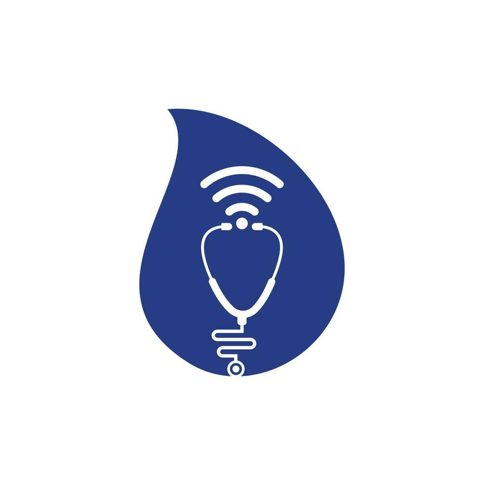 Stethoscope Wifi drop shape Logo Icon Design. Stethoscope with wifi signals icon vector