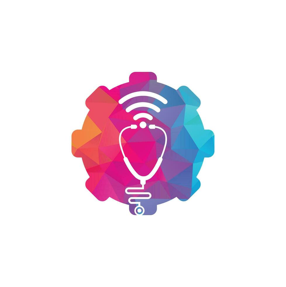Stethoscope Wifi gear shape Logo Icon Design. Stethoscope with wifi signals icon vector