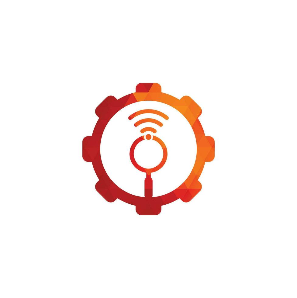 busque el vector del logotipo del concepto de forma de engranaje wifi. icono de plantilla de logotipo de vector de buscador wifi