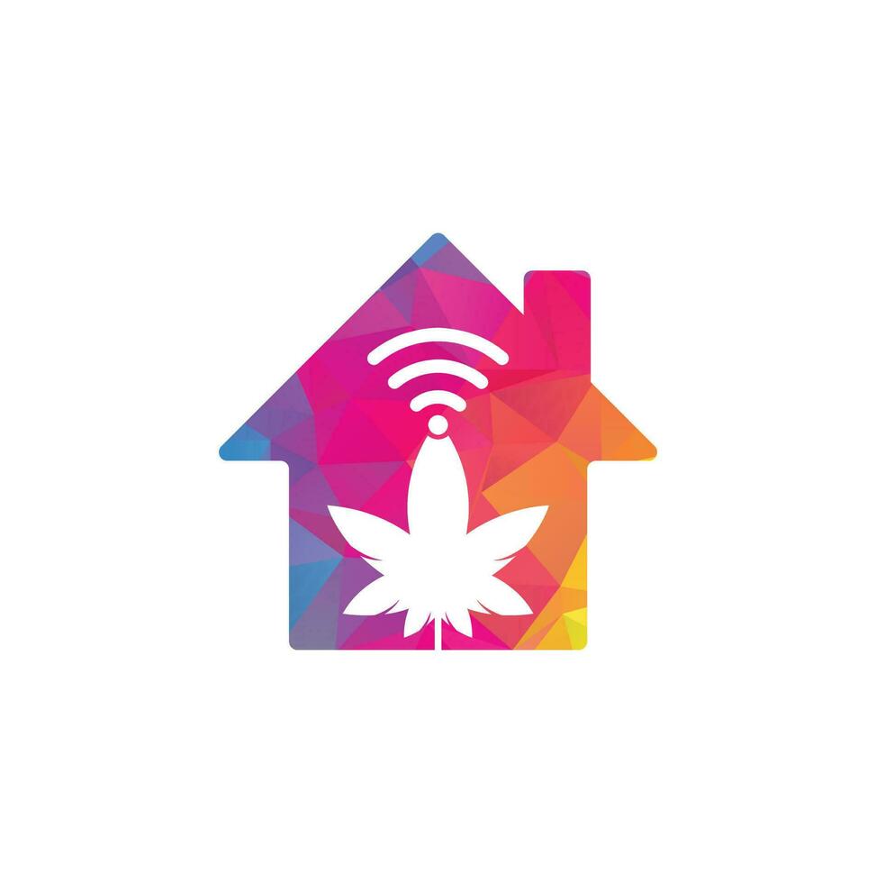 Cannabis wifi home shape vector logo design. Hemp and signal symbol or icon.