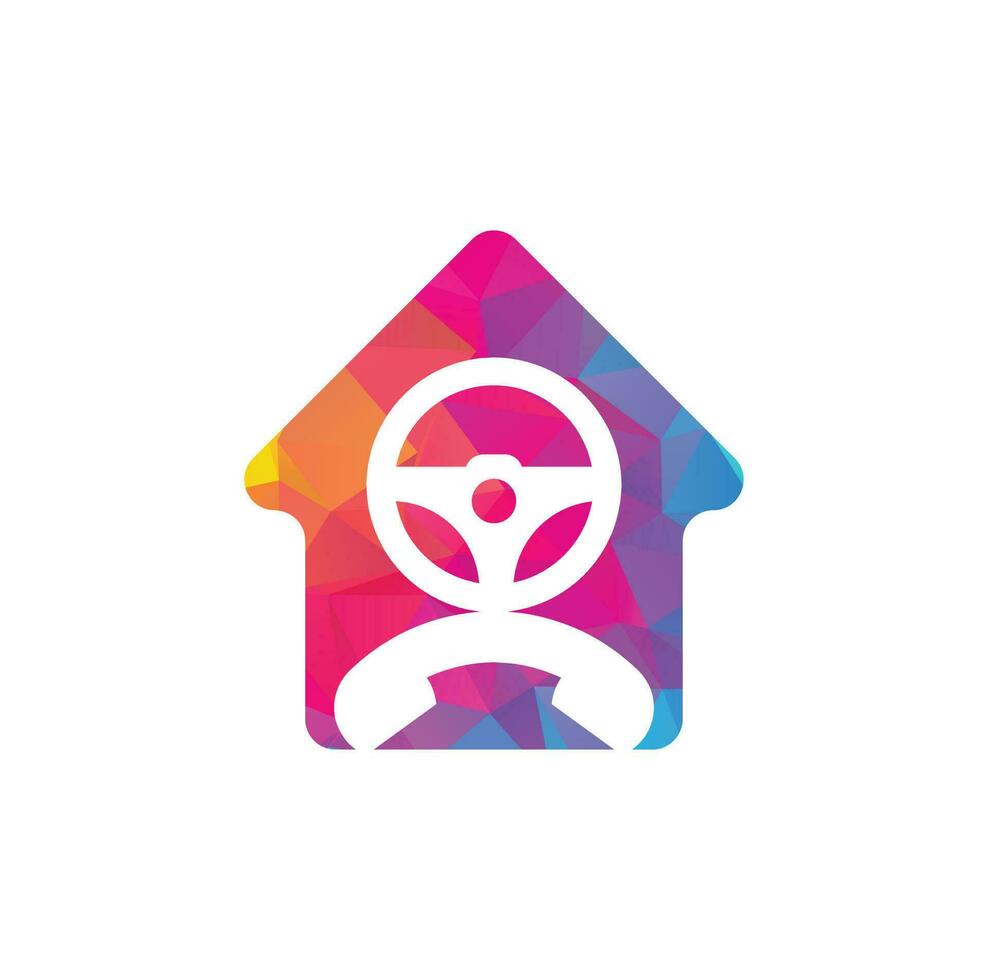 Drive call home shape concept vector logo design. Steering wheel and phone symbol or icon