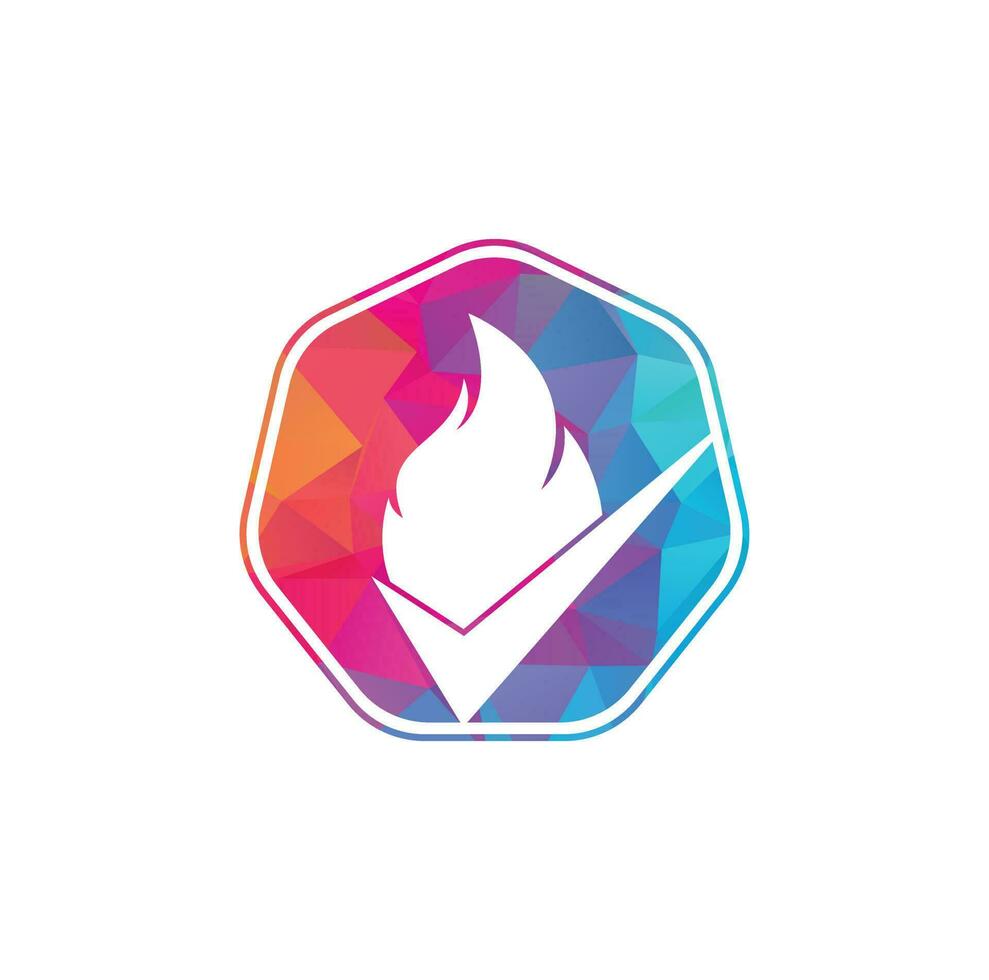 Fire check vector logo design template. Fire and checkmark icon design.