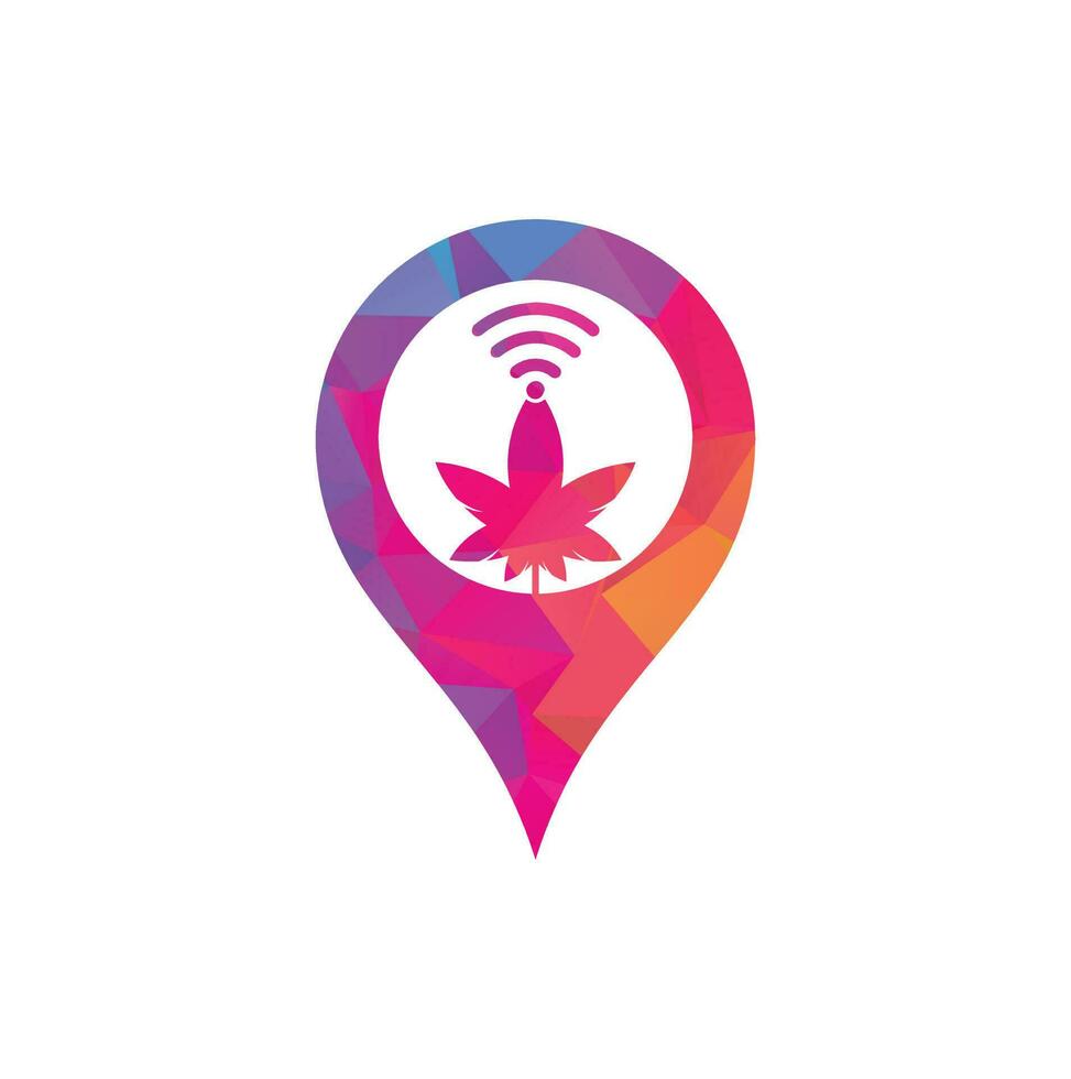 Cannabis wifi gps shape vector logo design. Hemp and signal symbol or icon.