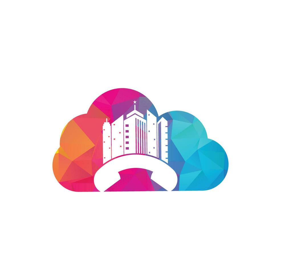 plantilla de diseño de logotipo de vector de concepto de forma de nube de llamada de ciudad. concepto de diseño del logotipo de la ciudad del teléfono.