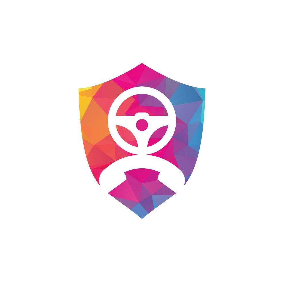 Drive call vector logo design. Steering wheel and phone symbol or icon.
