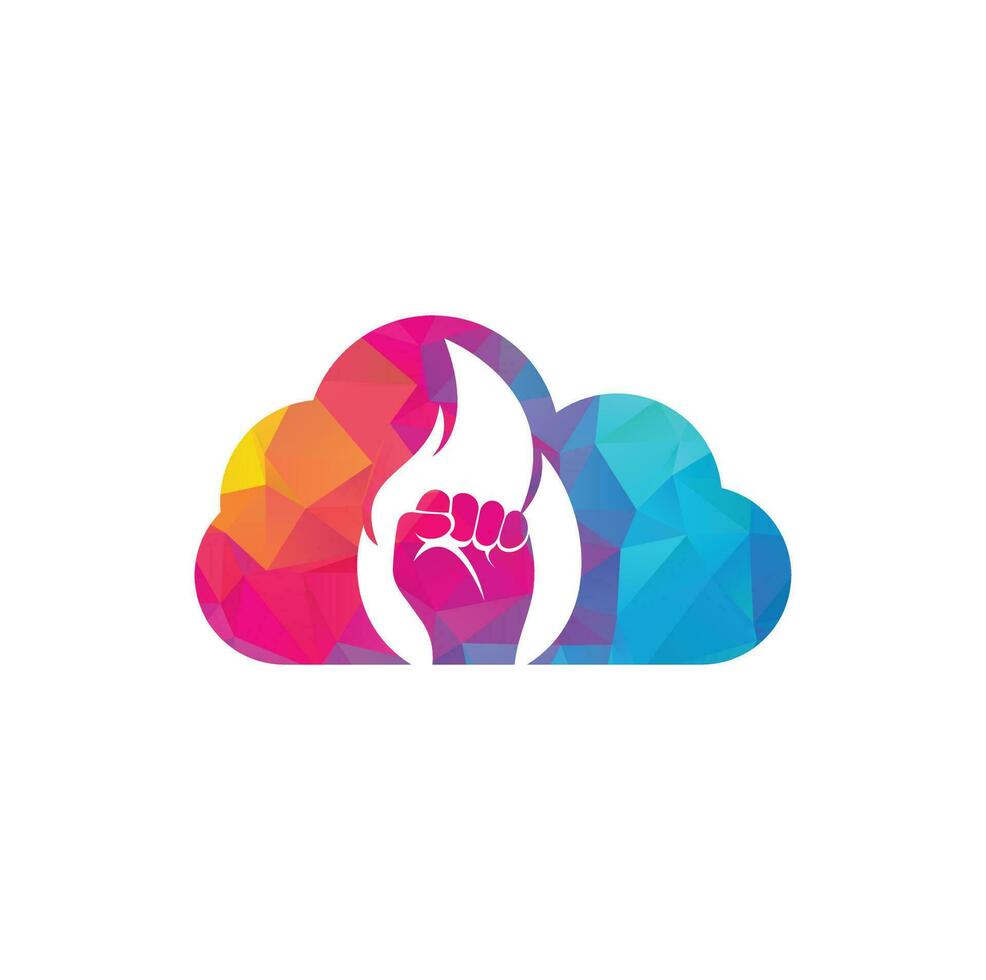 vector de logotipo de concepto de forma de nube de puño de fuego. símbolo de puño de llama de protesta de revolución. elemento de diseño de plantilla de logotipo de icono web.