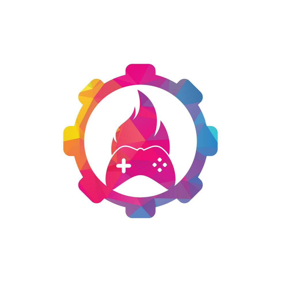 vector de diseño de icono de logotipo de concepto de forma de engranaje de fuego de juego. pad de juego con un fuego para el logotipo de juego