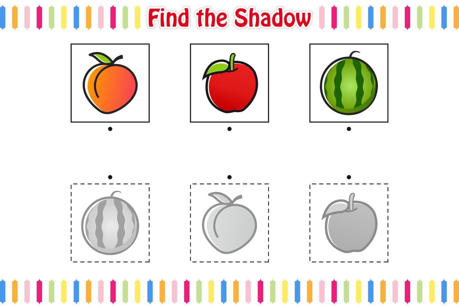 Find the correct shadow, Find and match the correct shadow, Educational children game printable worksheet vector illustration