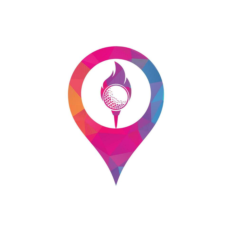 Golf Fire map pin shape concept Logo Template Design Vector. Fire and golf ball logo design icon. vector