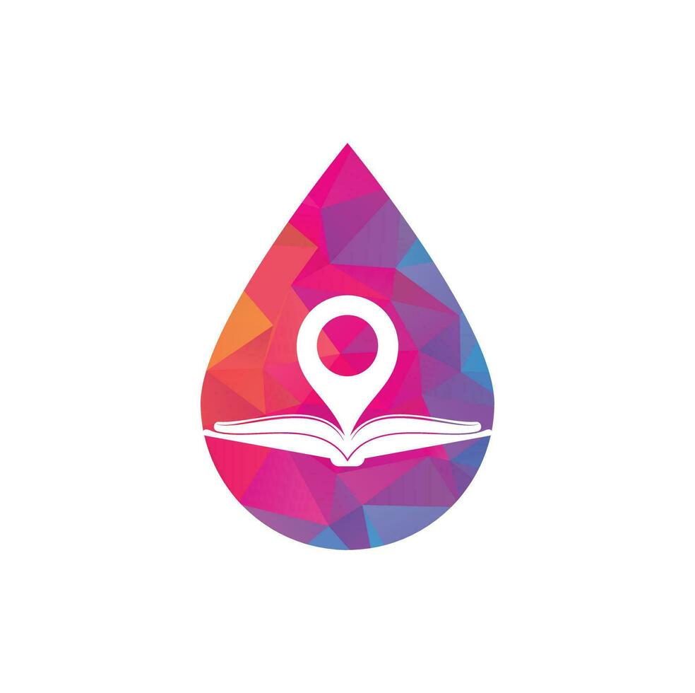 Book point drop logo design template. Education icon with pin combination. Concept of bookstore pointer symbol. vector