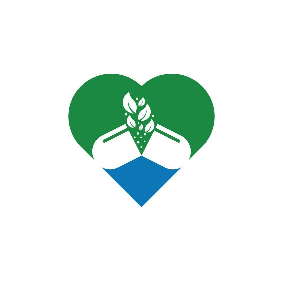 plantilla de ilustración de icono de vector de logotipo de concepto de forma de corazón de cápsula herbal. vector de plantilla de logotipo médico de farmacia de cápsula