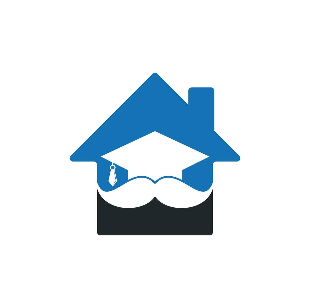 logotipo de concepto de forma de casa de educación de bigote. plantilla de diseño de logotipo de educación sólida. graduación de sombrero con diseño de icono de bigote. vector