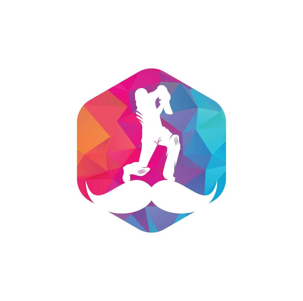Strong cricket vector logo design. Moustache and cricket player vector icon design.