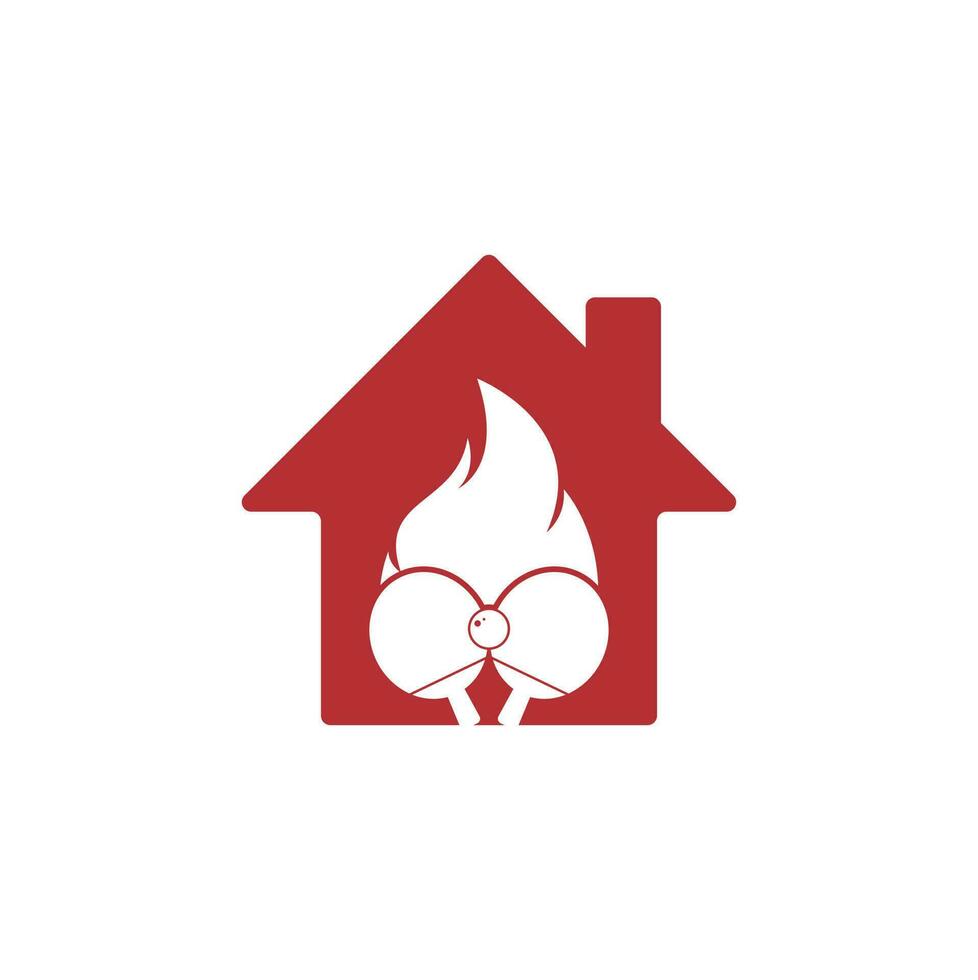 Fire ping pong home shape logo icon design template. Table tennis, ping pong vector icon