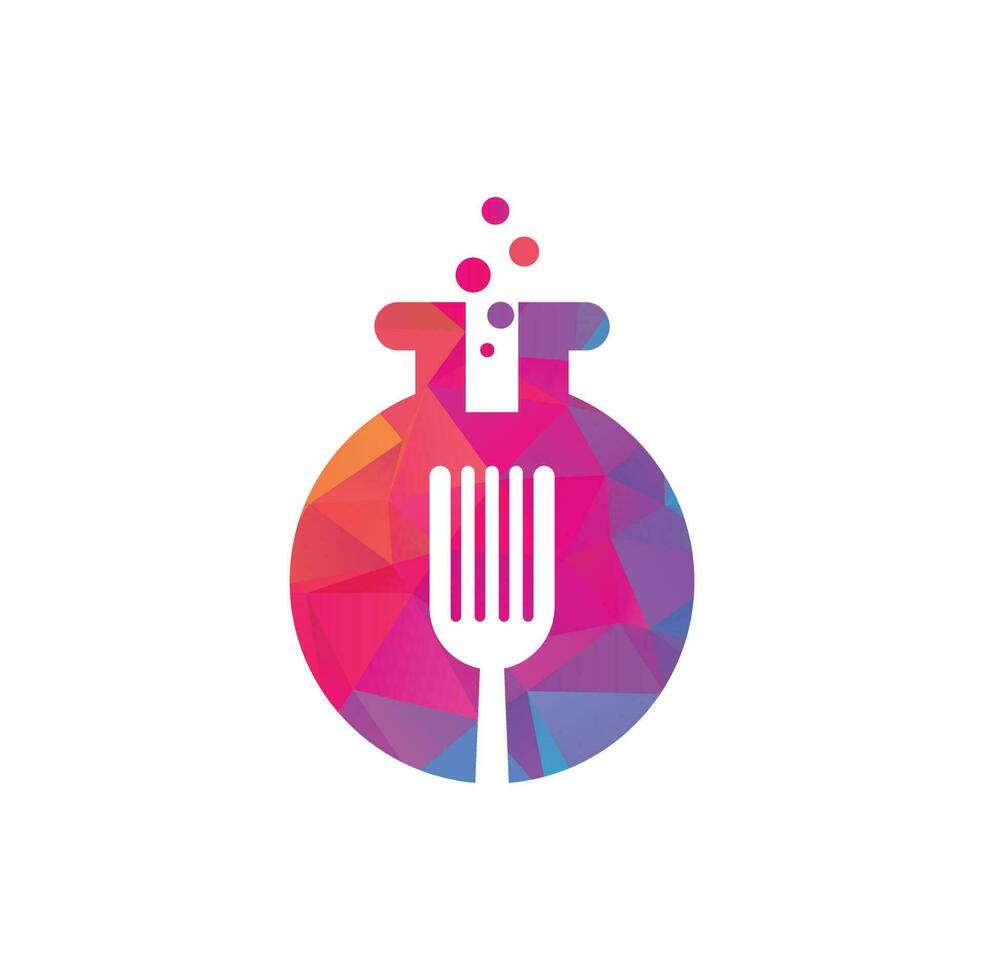 Food lab vector logo design. Lab test tube with fork and spoon.