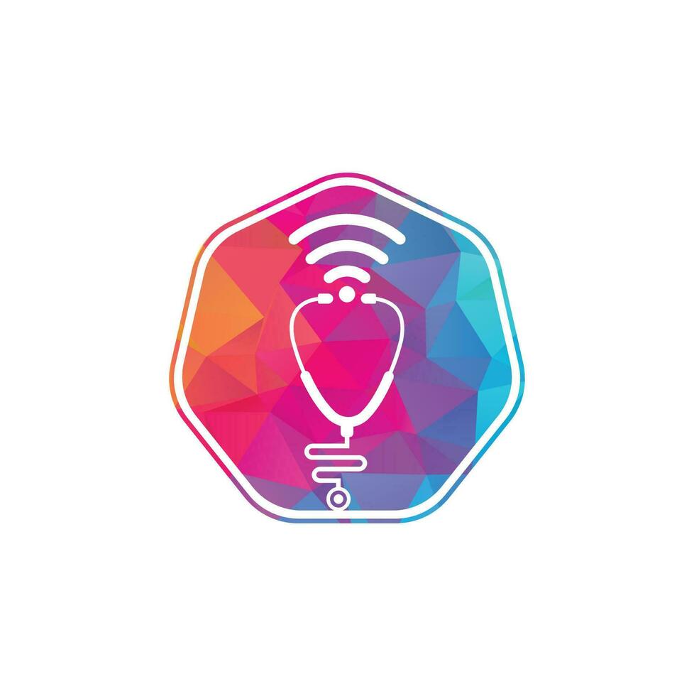 diseño de icono de logotipo médico wifi estetoscopio. estetoscopio con icono de señales wifi. vector