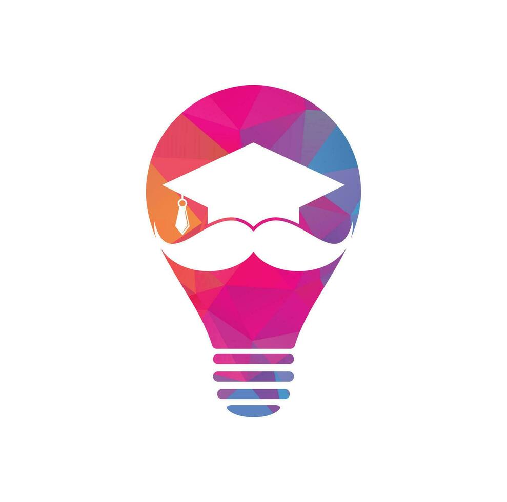 Mustache education bulb shape concept logo. Strong education logo design template. Hat graduation with mustache icon design. vector