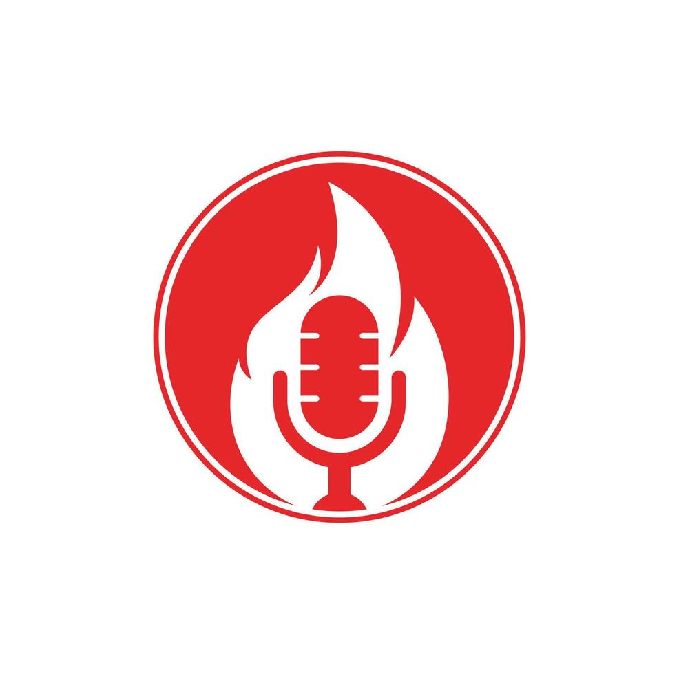 plantilla de diseño de logotipo de podcast de fuego. llama fuego podcast micrófono logo vector icono ilustración.