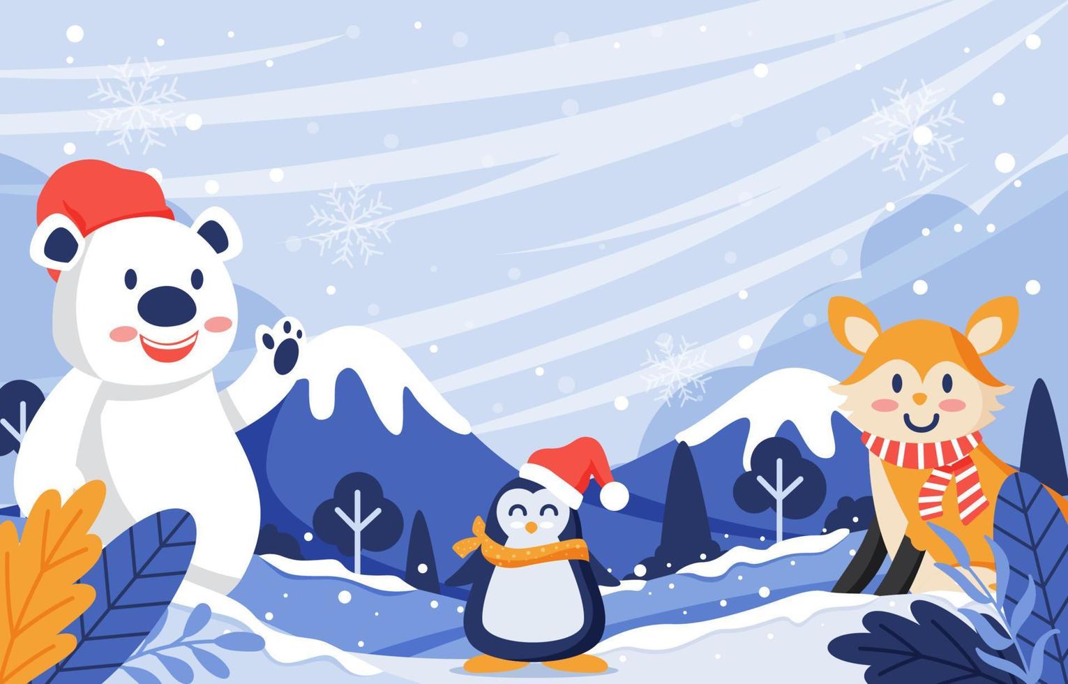 Nature Winter with Animals Background vector