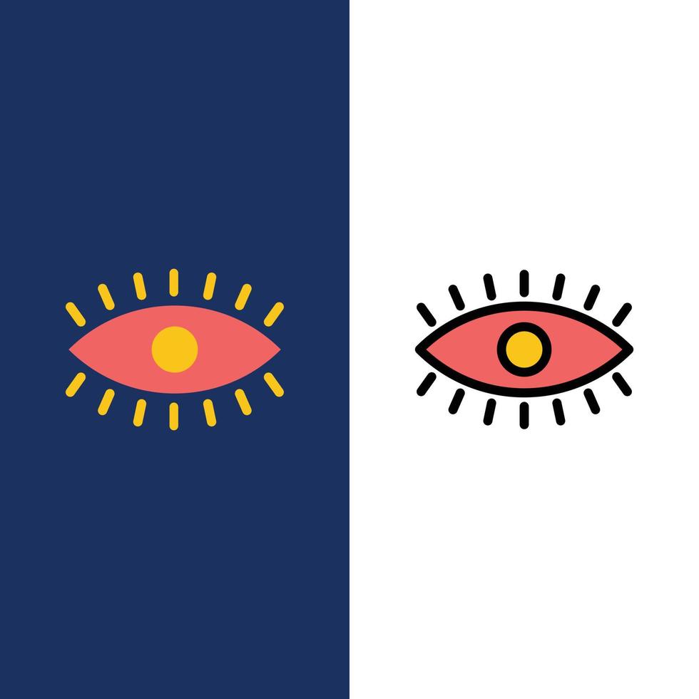 ojo ojos ver iconos de diseño plano y lleno de línea conjunto de iconos vector fondo azul