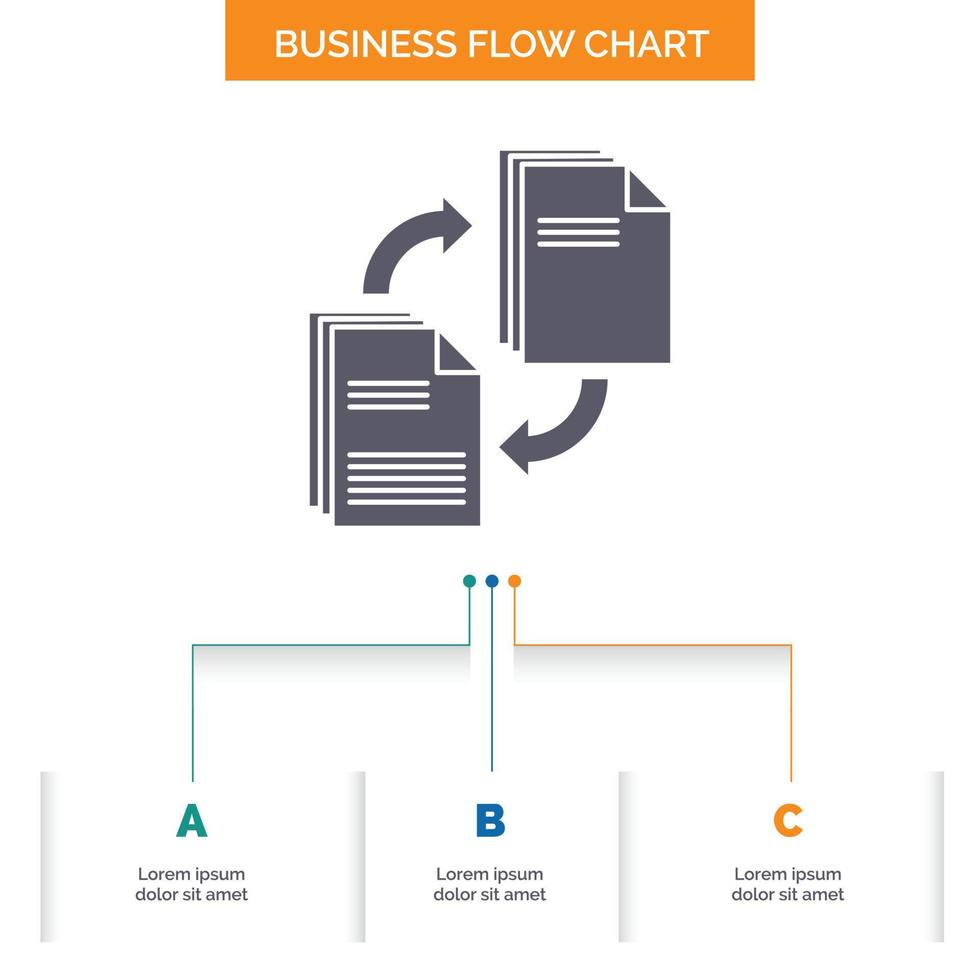 sharing. share. file. document. copying Business Flow Chart Design with 3 Steps. Glyph Icon For Presentation Background Template Place for text. vector