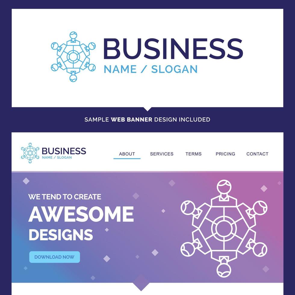 Beautiful Business Concept Brand Name Cooperation. friends. game. games. playing Logo Design and Pink and Blue background Website Header Design template. Place for Slogan .Tagline. vector
