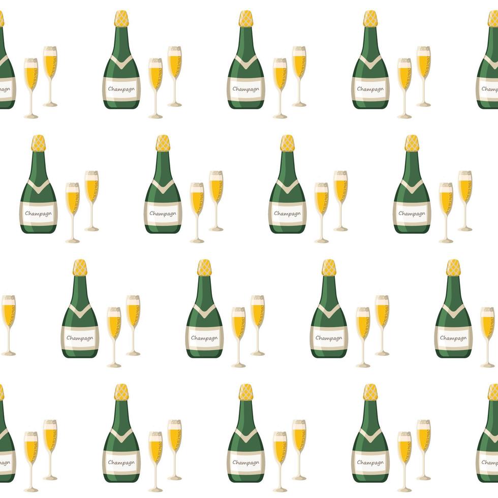 Seamless pattern with champagne and glasses. vector illustration