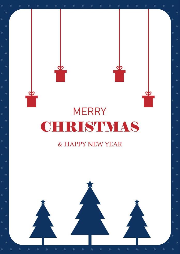 Simple Merry Christmas and New Year card with Christmas trees and gifts. vector illustration
