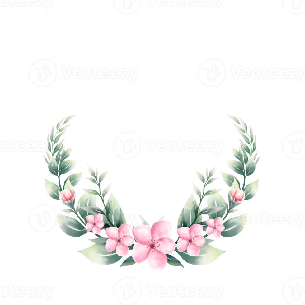 Watercolor pink flower wreath png