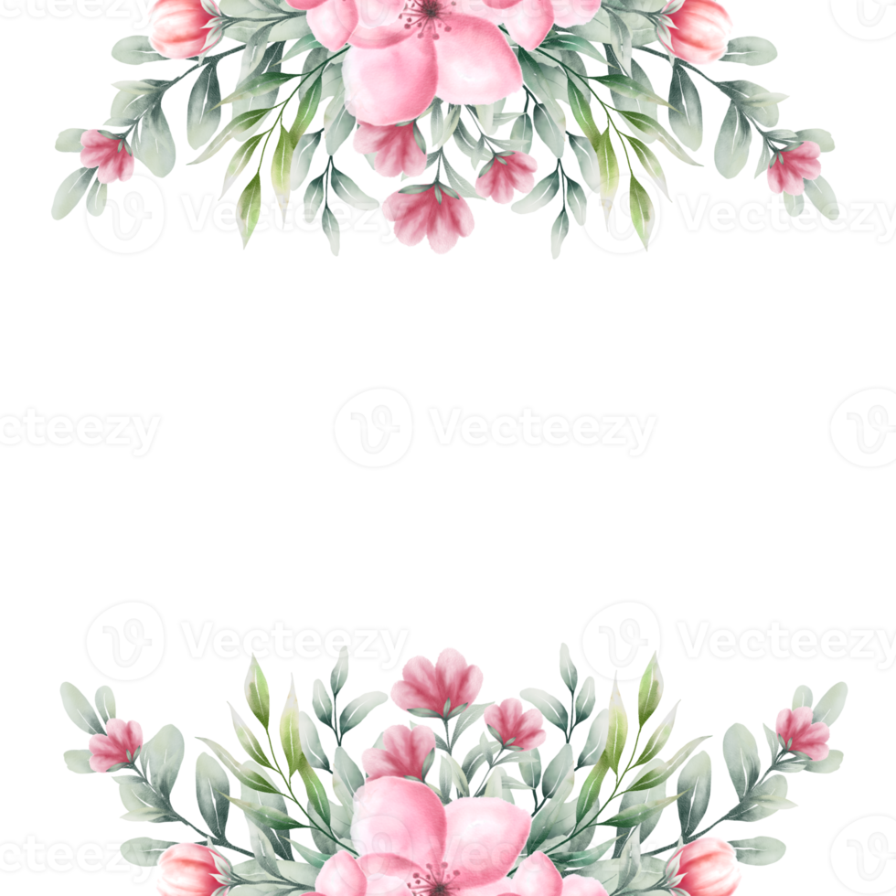Watercolor pink flower frame png
