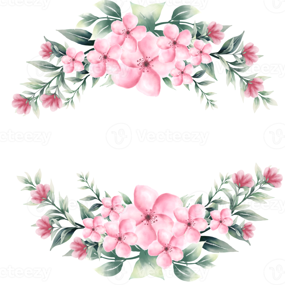 Watercolor pink flower frame png