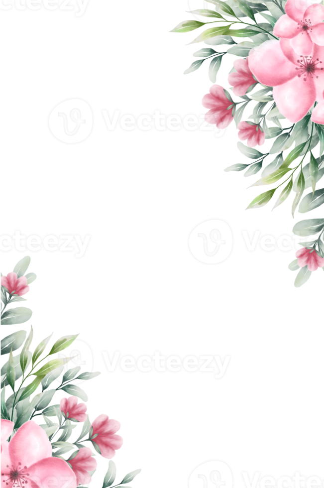 Watercolor pink flower frame png