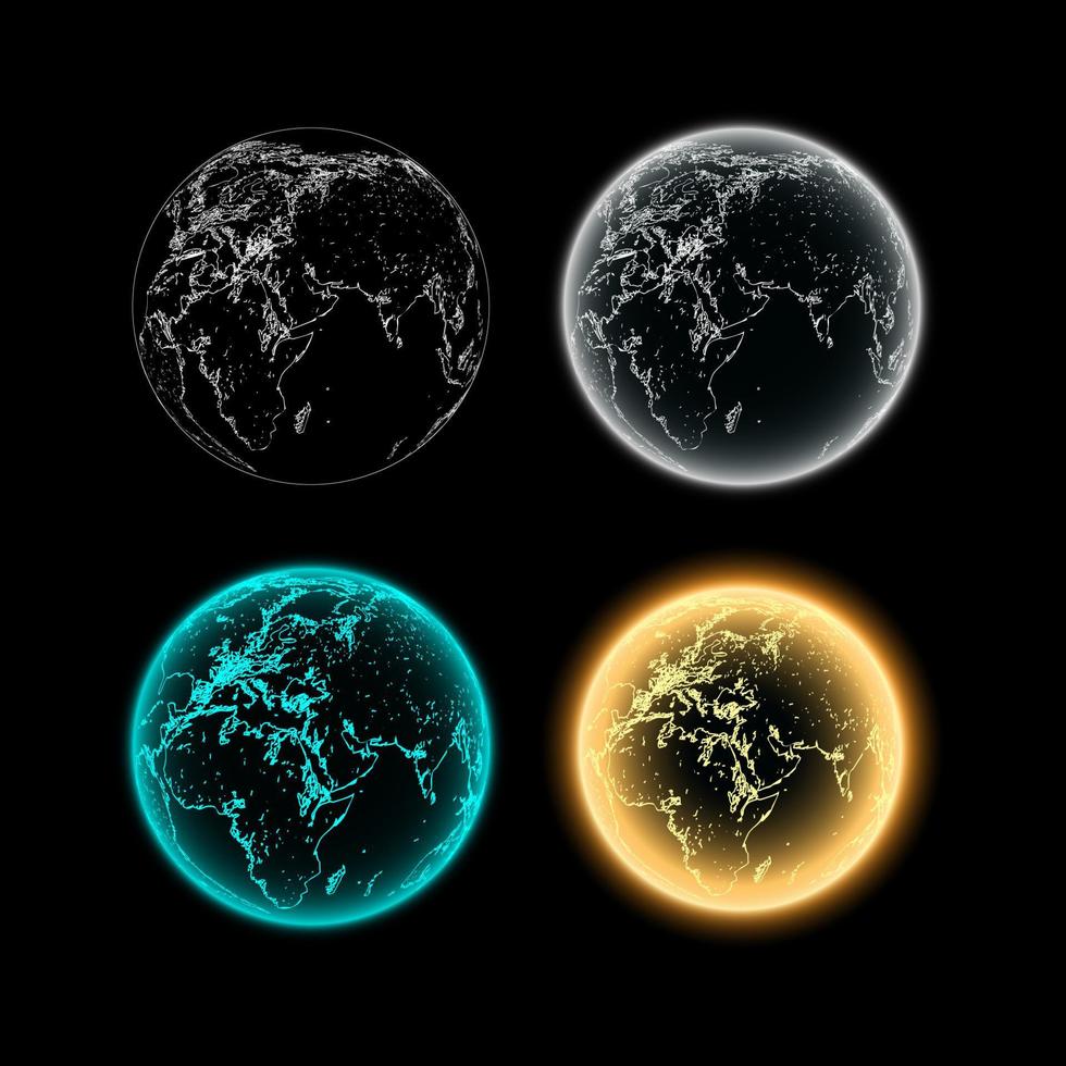 Set of transparent globes of Earth. Futuristic globalization. Technology and science abstract graphics. Vector illustration eps 10.