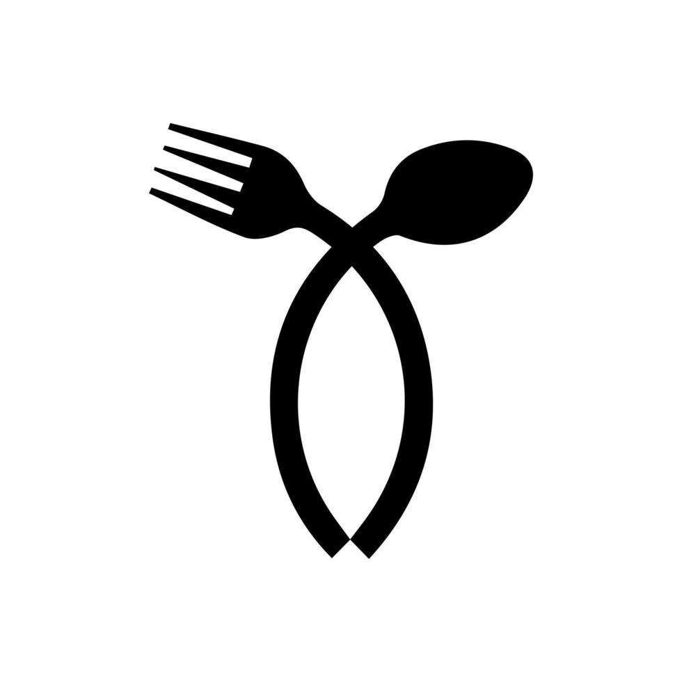 curved and crossed spoon and fork vector icon. Eps 10.